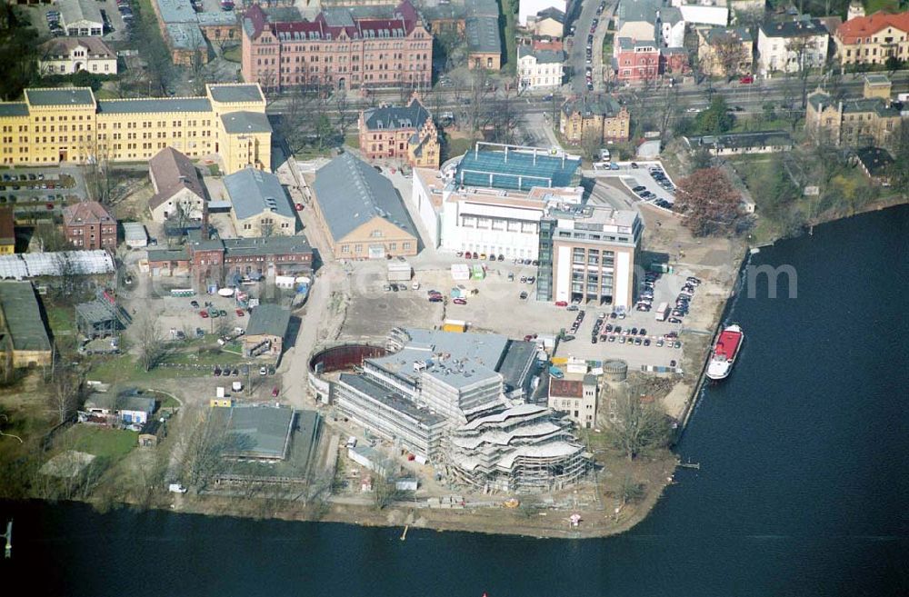 Aerial image POTSDAM - 29.03.05 Potsdam Neubau des Hans Otto Theater am Schiffbauerdamm in Potsdam auf dem Gelände des alten Gaswerkes an der Langen Brücke.