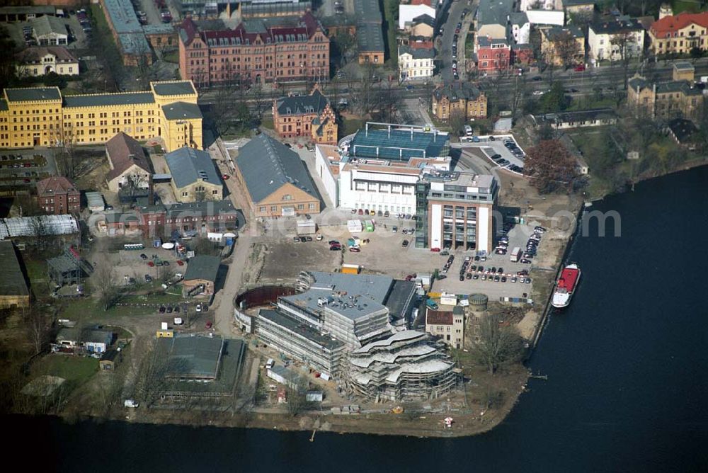 Aerial photograph POTSDAM - 29.03.05 Potsdam Neubau des Hans Otto Theater am Schiffbauerdamm in Potsdam auf dem Gelände des alten Gaswerkes an der Langen Brücke.