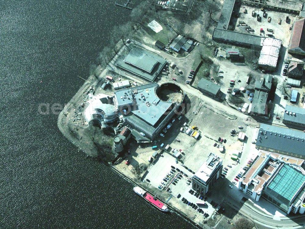 Aerial photograph Potsdam - 29.03.05 Potsdam Neubau des Hans Otto Theater am Schiffbauerdamm in Potsdam auf dem Gelände des alten Gaswerkes