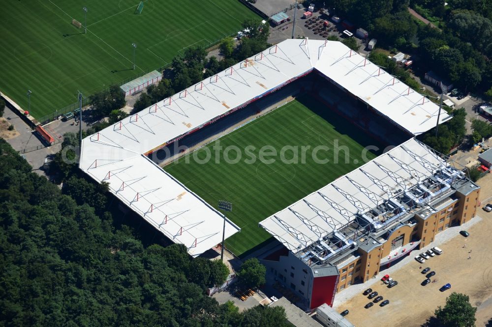 Berlin from above - View of new construction of the grandstand at the stadium Alte Försterei in Berlin