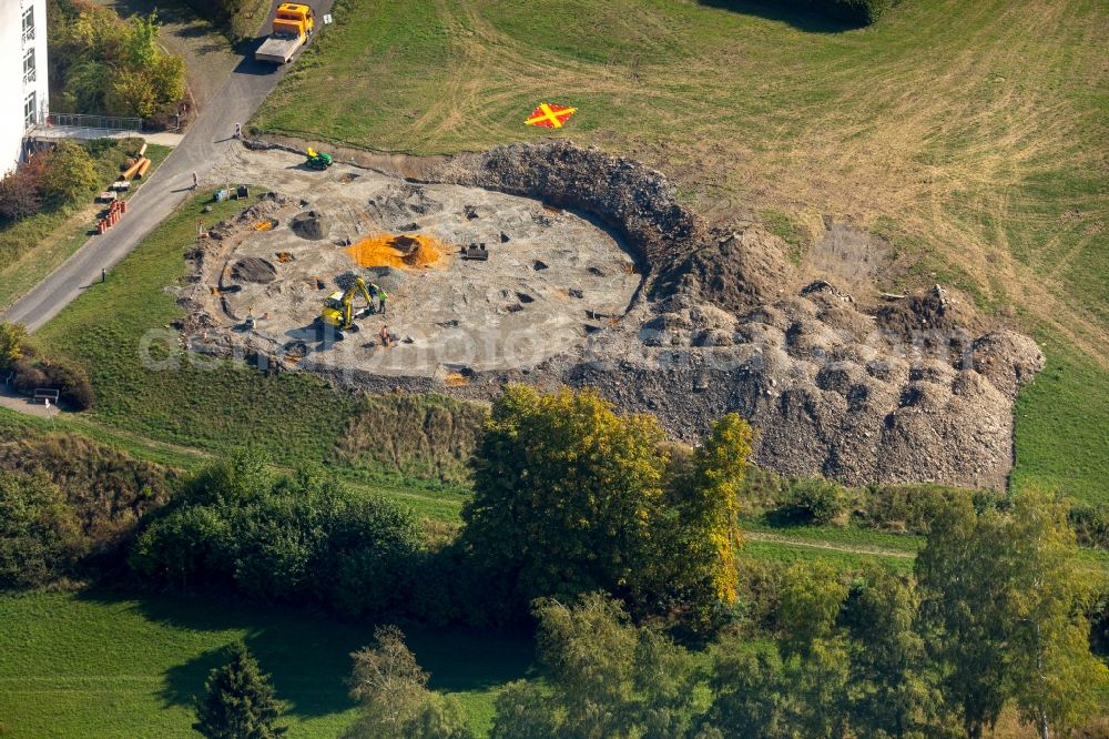 Aerial image Meschede - Construction site of the new build of Helipad - airfield for helicopters on Sankt Walburga-Krankenhaus in Meschede in the state North Rhine-Westphalia, Germany