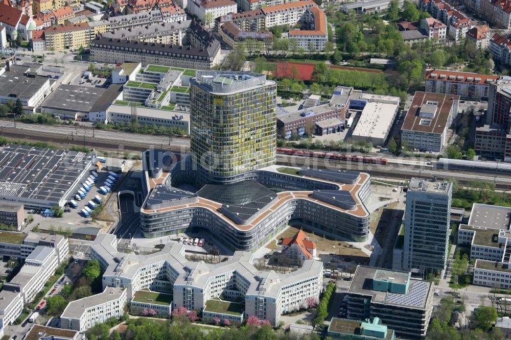 München from above - The new build of the ADAC Headquaters at the Hansastrasse in Munich