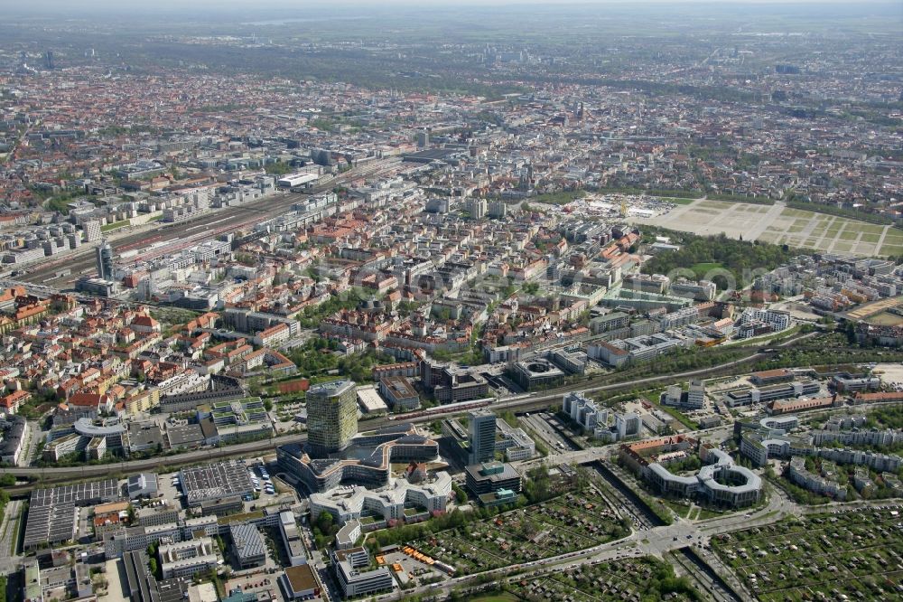 München from the bird's eye view: The new build of the ADAC Headquaters at the Hansastrasse in Munich