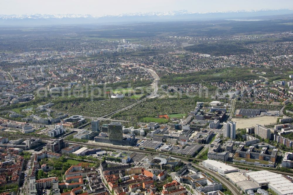 Aerial photograph München - The new build of the ADAC Headquaters at the Hansastrasse in Munich