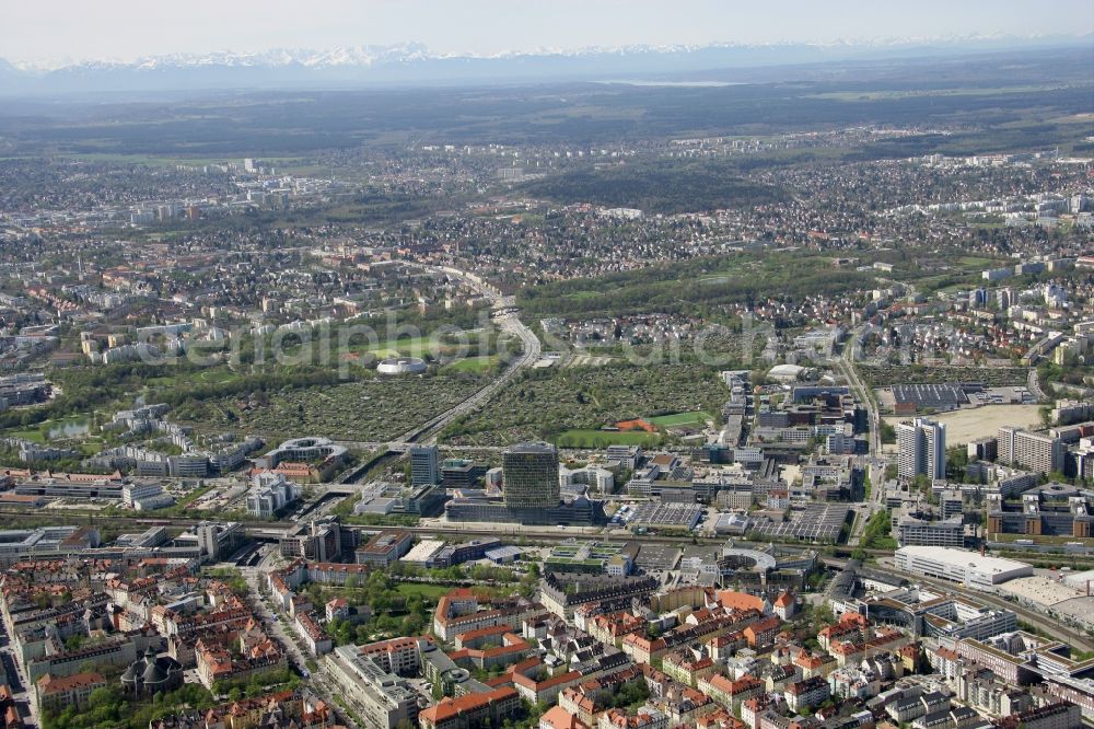 Aerial photograph München - The new build of the ADAC Headquaters at the Hansastrasse in Munich