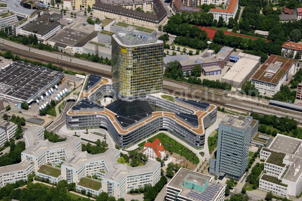 München from above - The new build of the ADAC Headquaters at the Hansastrasse in Munich in the state Bavaria