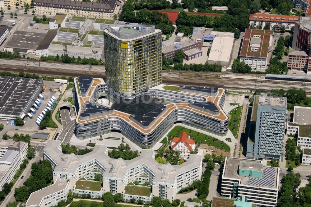 München from the bird's eye view: The new build of the ADAC Headquaters at the Hansastrasse in Munich in the state Bavaria