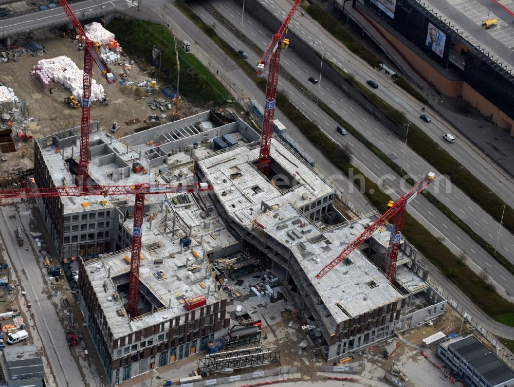 Aerial image Kopenhagen - New construction high-rise construction site the hotel complex on Carsten Niebuhrs Gade in Copenhagen in Denmark