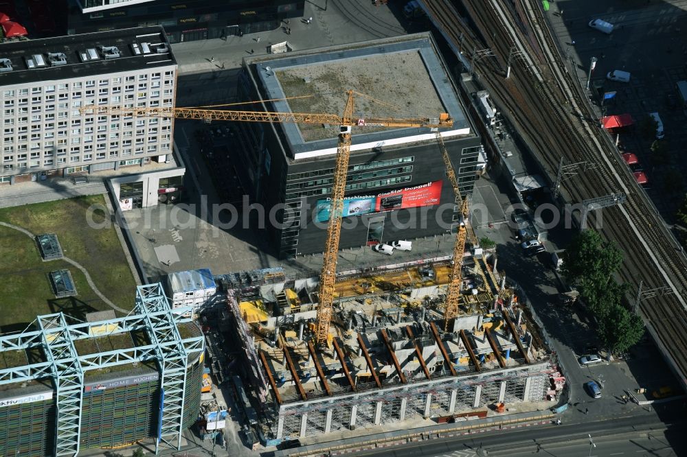 Aerial image Berlin - New construction high-rise construction site the hotel complex Motel-One-Hotel on Grunerstrasse - Rathausstrasse in the district Mitte in Berlin, Germany