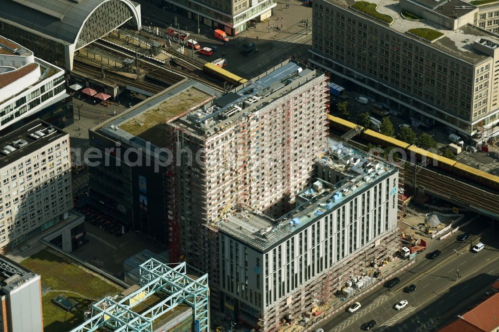 Aerial image Berlin - New construction high-rise construction site the hotel complex Motel-One-Hotel on Grunerstrasse - Rathausstrasse in the district Mitte in Berlin, Germany