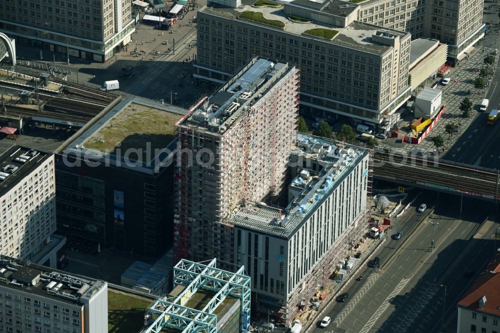 Aerial image Berlin - New construction high-rise construction site the hotel complex Motel-One-Hotel on Grunerstrasse - Rathausstrasse in the district Mitte in Berlin, Germany