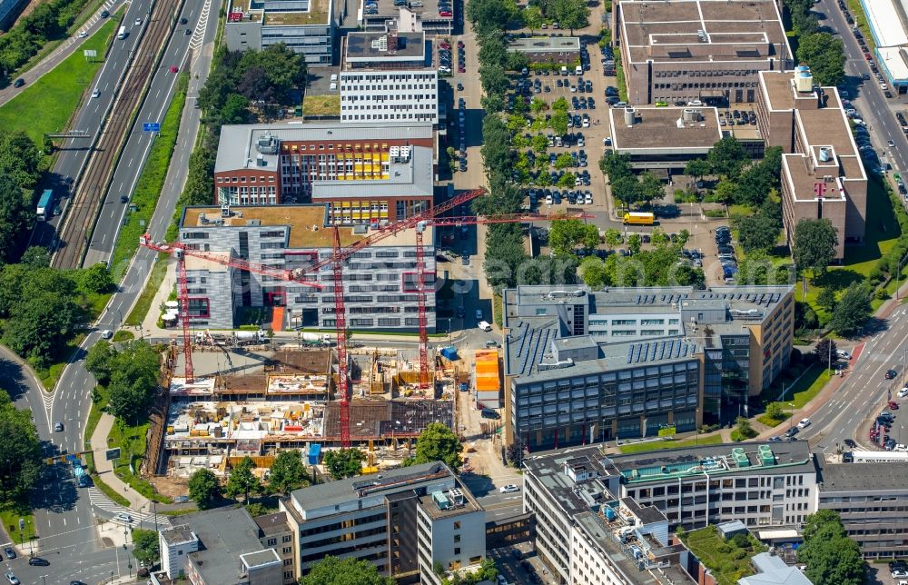 Aerial photograph Essen - New construction high-rise construction site the hotel complex NOVUM STYLE in Essen in the state North Rhine-Westphalia