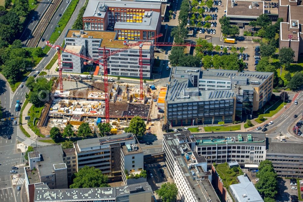 Aerial image Essen - New construction high-rise construction site the hotel complex NOVUM STYLE in Essen in the state North Rhine-Westphalia