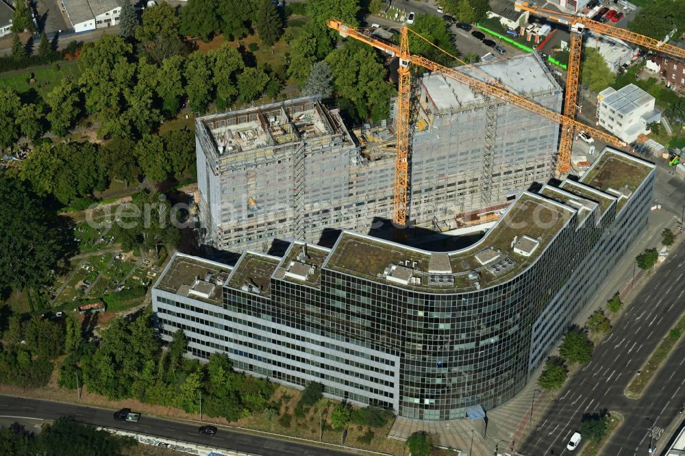 Berlin from the bird's eye view: New construction high-rise construction site the hotel complex on Werdauer Weg in the district Schoeneberg in Berlin, Germany