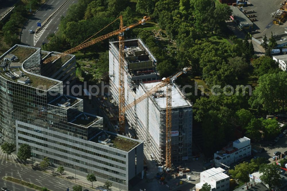 Berlin from above - New construction high-rise construction site the hotel complex on Werdauer Weg in the district Schoeneberg in Berlin, Germany