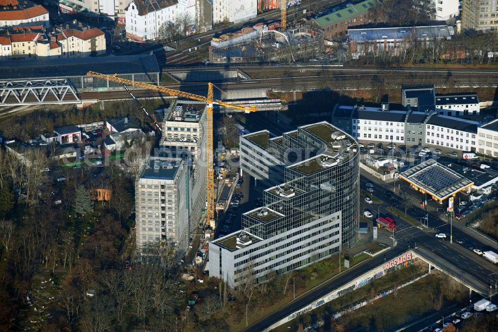 Berlin from above - New construction high-rise construction site the hotel complex on Werdauer Weg in the district Schoeneberg in Berlin, Germany