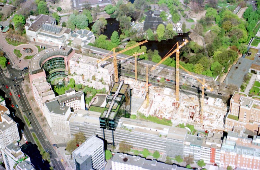 Aerial image Berlin - New construction high-rise construction site the hotel complex Pullman Berlin Schweizerhof on street Budapester Strasse in the district Tiergarten in Berlin, Germany