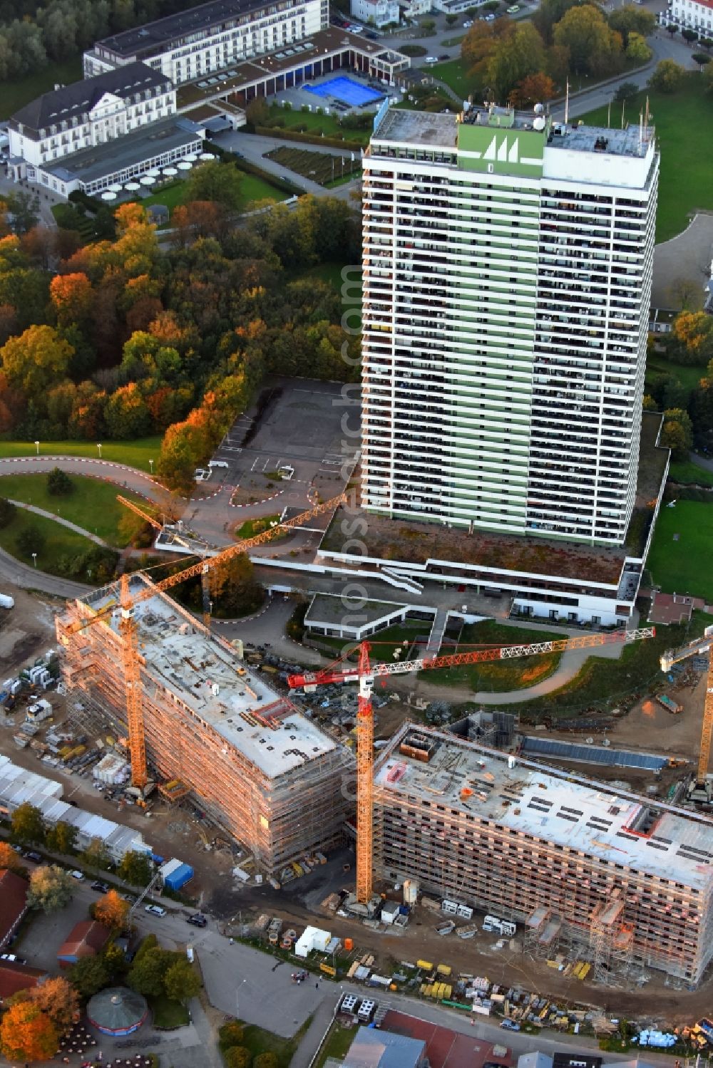 Aerial photograph Lübeck - New construction high-rise construction site the hotel complex a-ja Resort Travemuende in the district Travemuende in Luebeck in the state Schleswig-Holstein, Germany