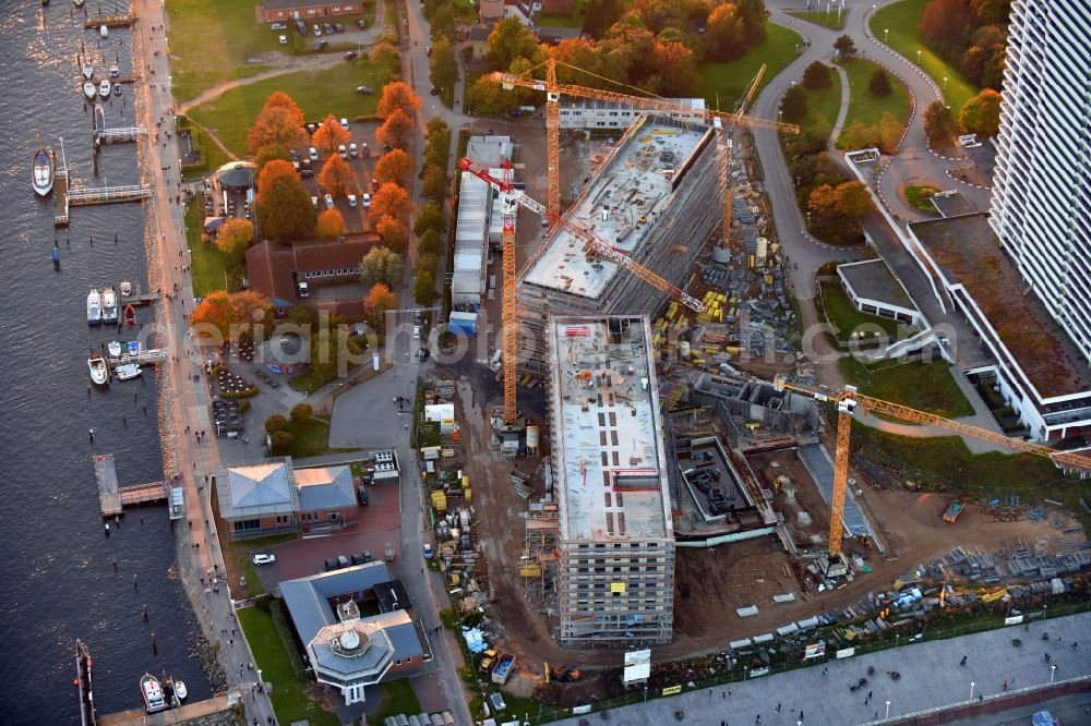 Lübeck from above - New construction high-rise construction site the hotel complex a-ja Resort Travemuende in the district Travemuende in Luebeck in the state Schleswig-Holstein, Germany