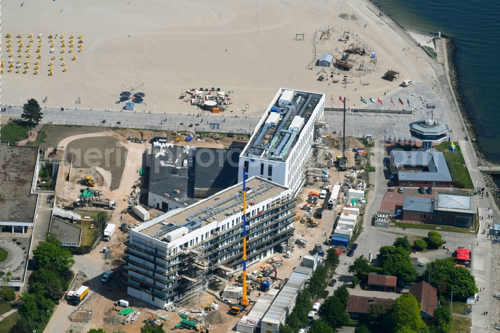 Travemünde from above - New construction high-rise construction site the hotel complex a-ja Resort Travemuende in Travemuende in the state Schleswig-Holstein, Germany