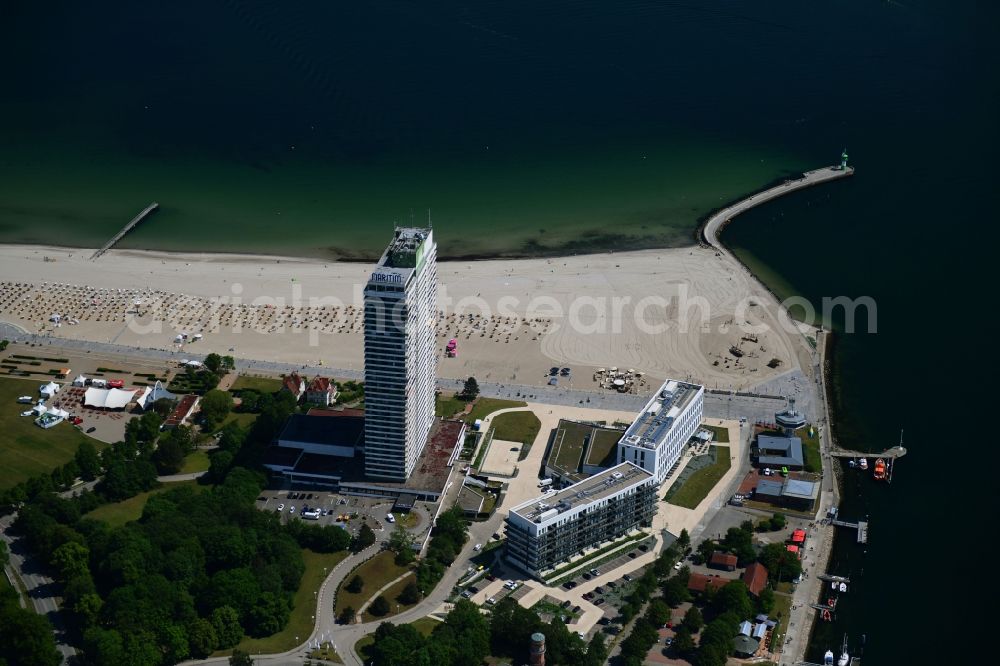 Lübeck from above - New construction high-rise construction site the hotel complex a-ja Resort Travemuende in Travemuende in the state Schleswig-Holstein, Germany