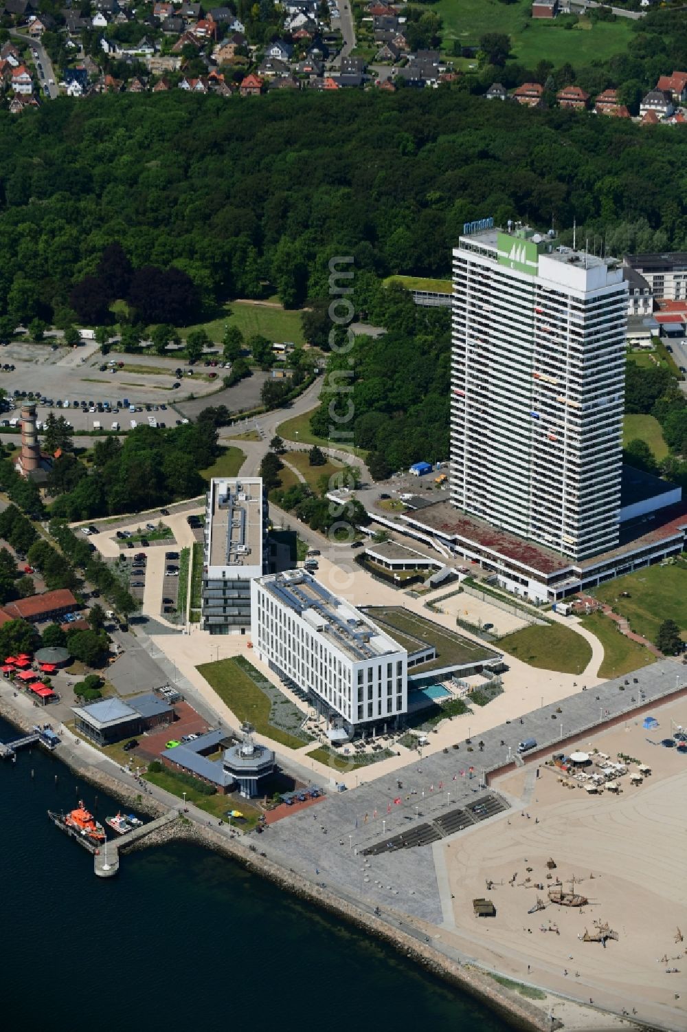 Lübeck from above - New construction high-rise construction site the hotel complex a-ja Resort Travemuende in Travemuende in the state Schleswig-Holstein, Germany