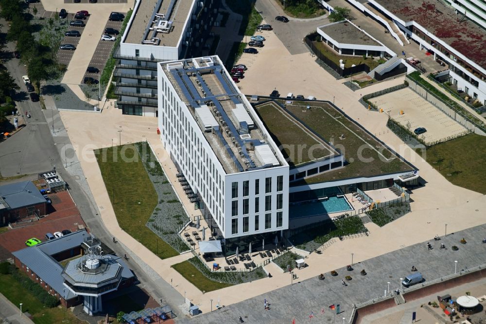 Lübeck from the bird's eye view: New construction high-rise construction site the hotel complex a-ja Resort Travemuende in Travemuende in the state Schleswig-Holstein, Germany