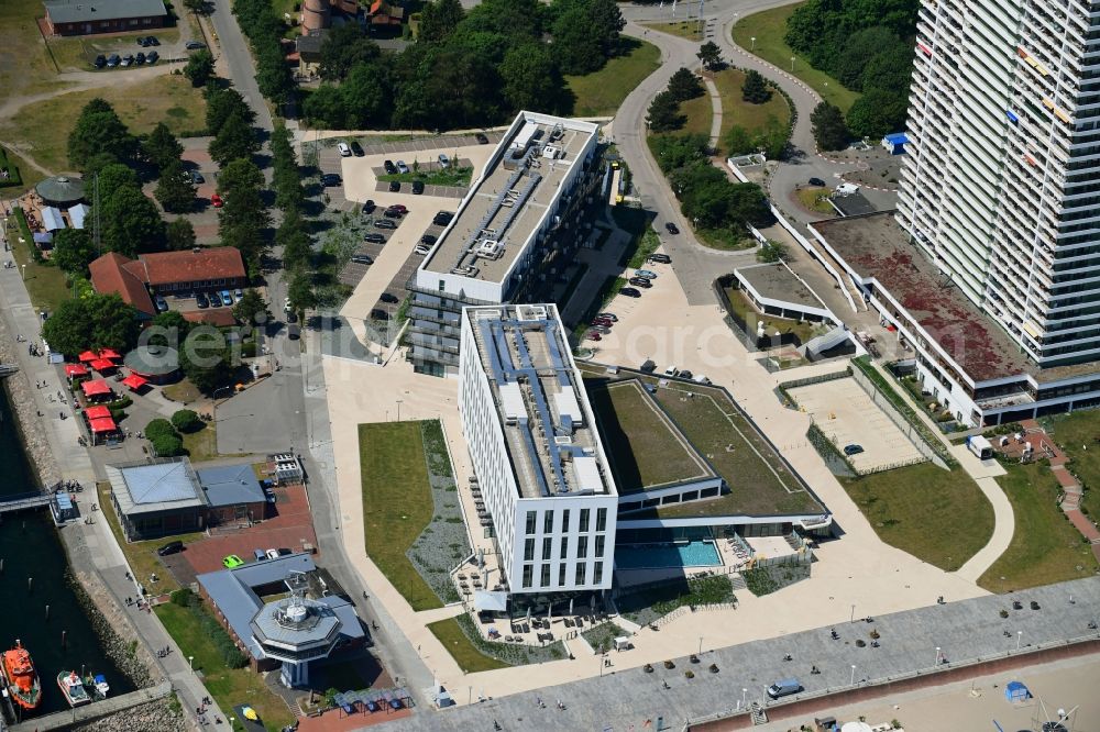 Aerial image Lübeck - New construction high-rise construction site the hotel complex a-ja Resort Travemuende in Travemuende in the state Schleswig-Holstein, Germany