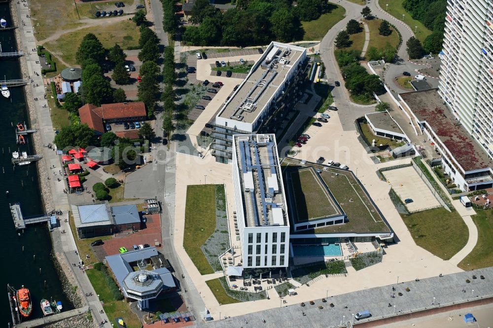 Aerial photograph Lübeck - New construction high-rise construction site the hotel complex a-ja Resort Travemuende in Travemuende in the state Schleswig-Holstein, Germany