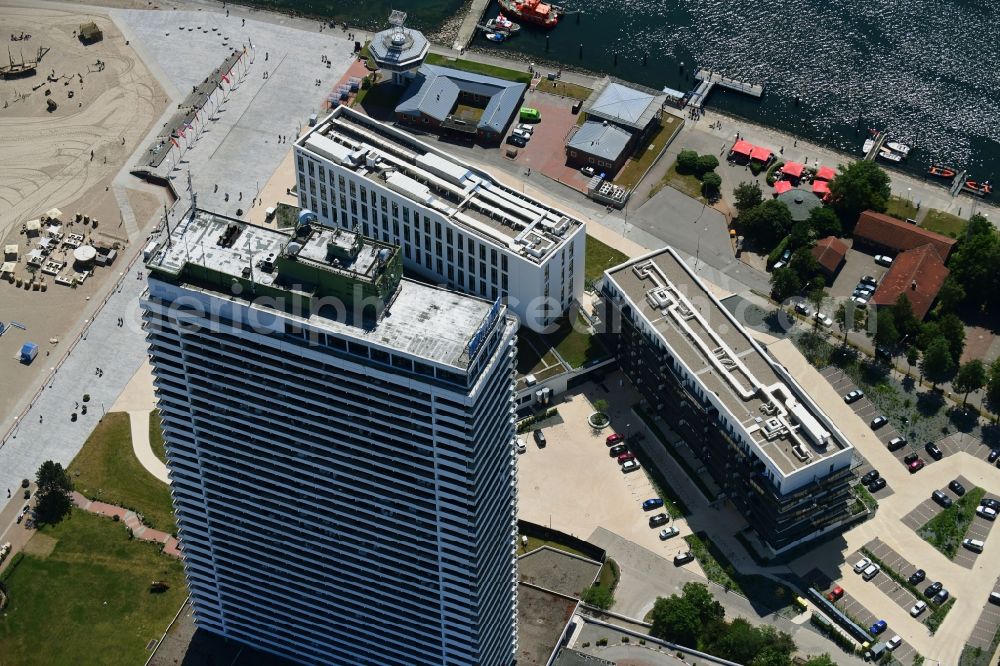 Lübeck from the bird's eye view: New construction high-rise construction site the hotel complex a-ja Resort Travemuende in Travemuende in the state Schleswig-Holstein, Germany