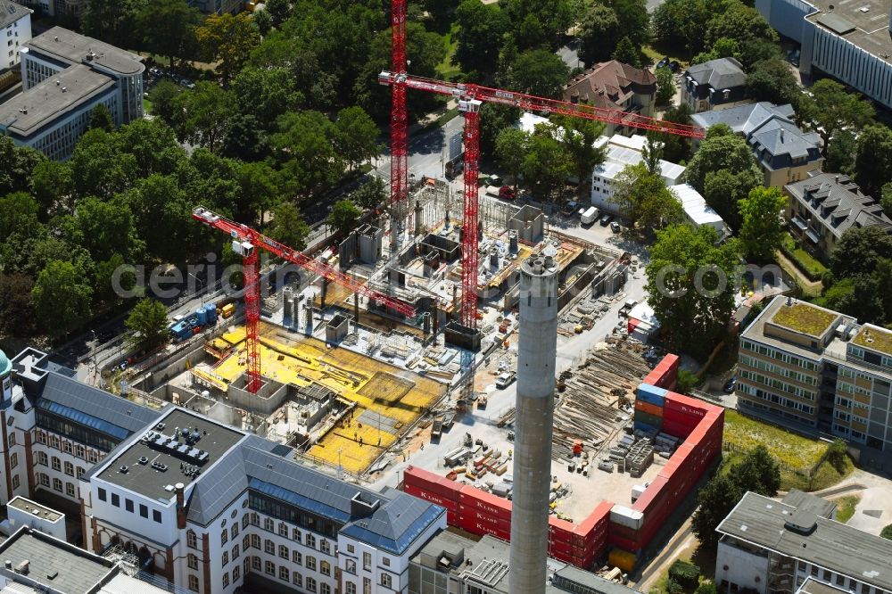 Aerial image Frankfurt am Main - New construction high-rise construction site the hotel complex on Senckenbergallee in Frankfurt in the state Hesse, Germany