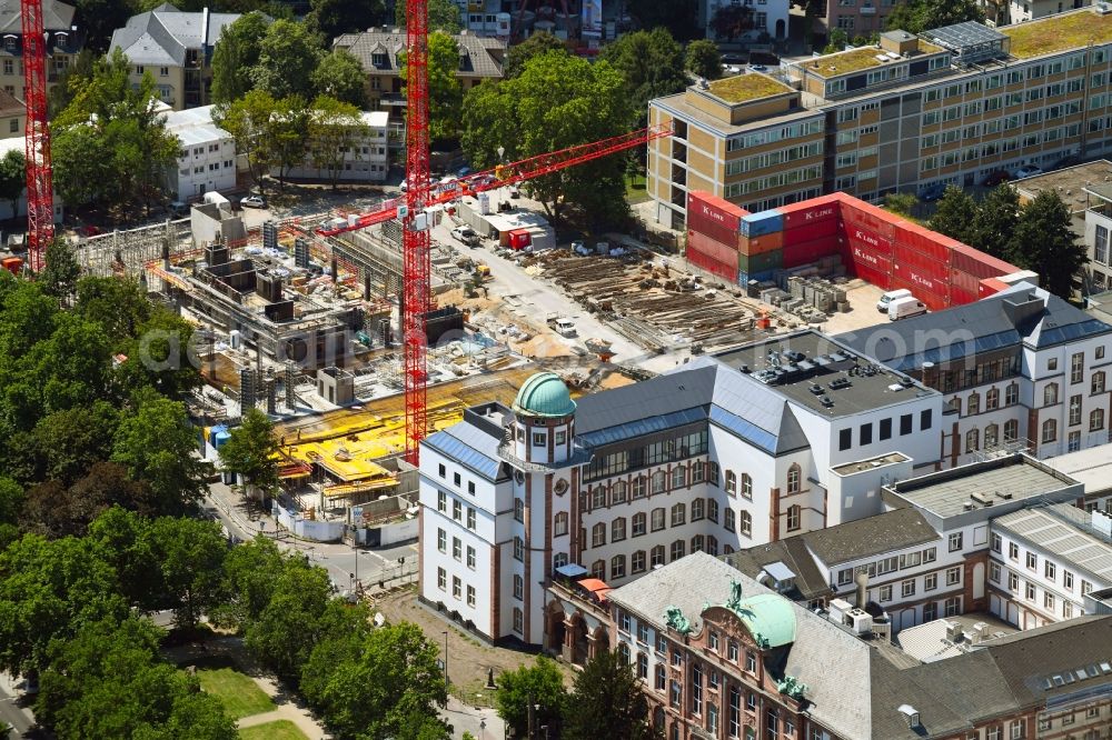 Aerial image Frankfurt am Main - New construction high-rise construction site the hotel complex on Senckenbergallee in Frankfurt in the state Hesse, Germany