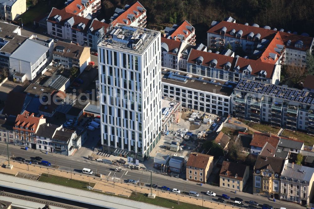 Lörrach from the bird's eye view: New high-rise construction site of the hotel complex Stadt Loerrach in Loerrach in the state Baden-Wuerttemberg