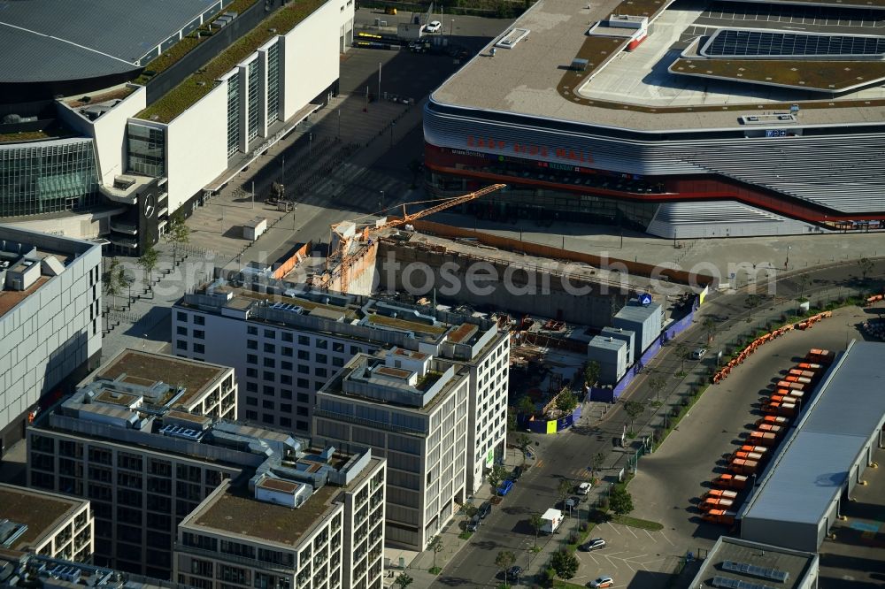 Berlin from above - New construction high-rise construction site the hotel complex Stream Tower in the district Friedrichshain in Berlin, Germany