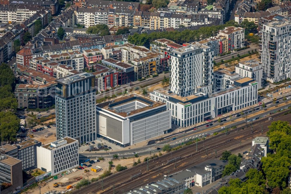 Düsseldorf from above - New construction high-rise construction site the hotel complex Toulouser Allee in Duesseldorf in the state North Rhine-Westphalia, Germany