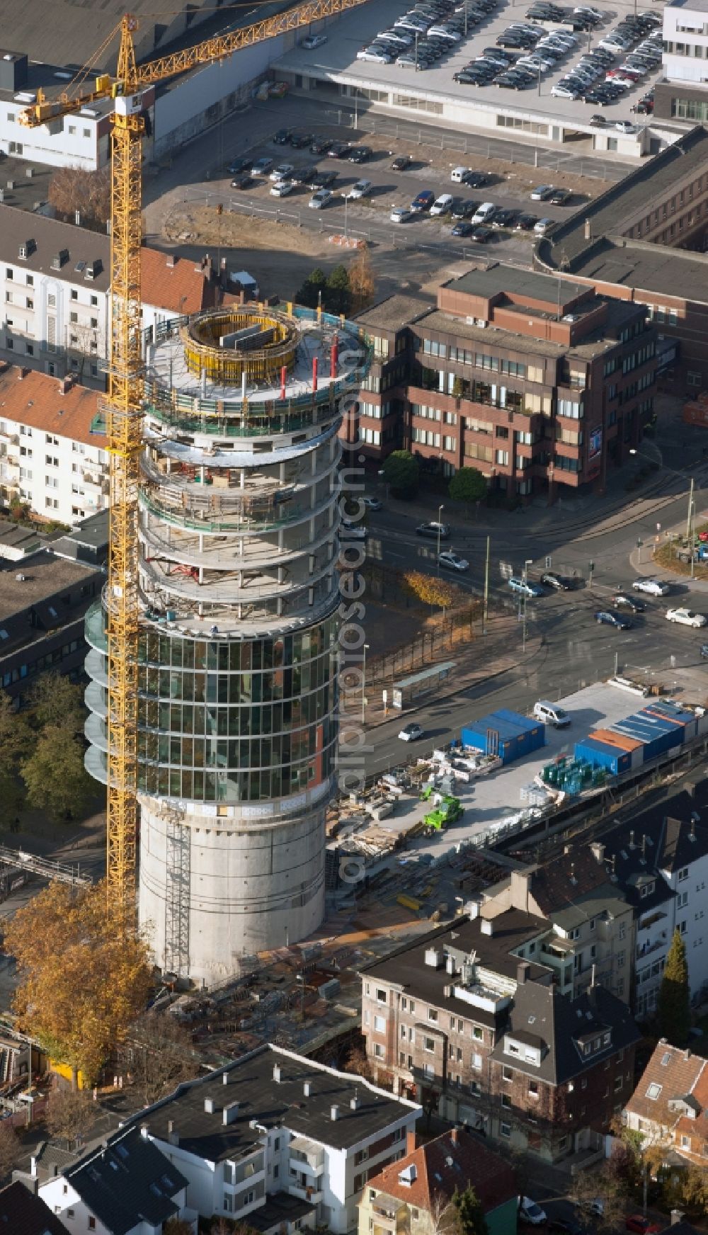 Bochum from the bird's eye view: Skyscraper Exenterhouse - Exenterhaus on a former bunker at the University Street in Bochum