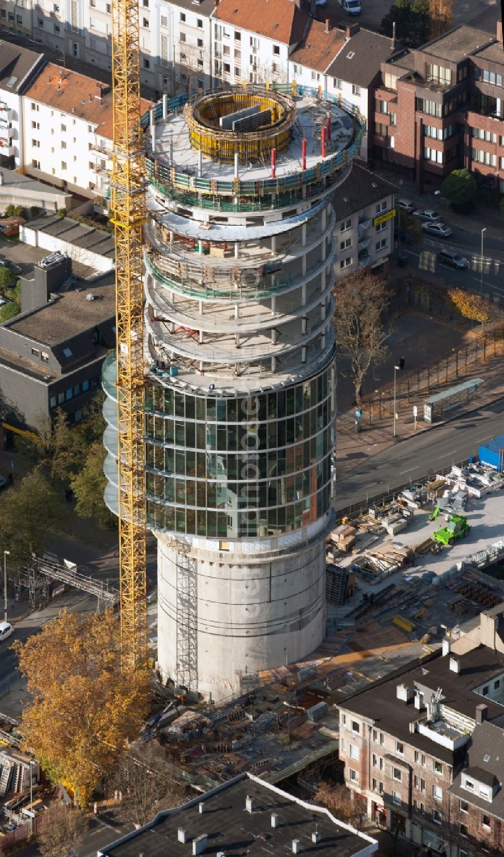 Aerial image Bochum - Skyscraper Exenterhouse - Exenterhaus on a former bunker at the University Street in Bochum