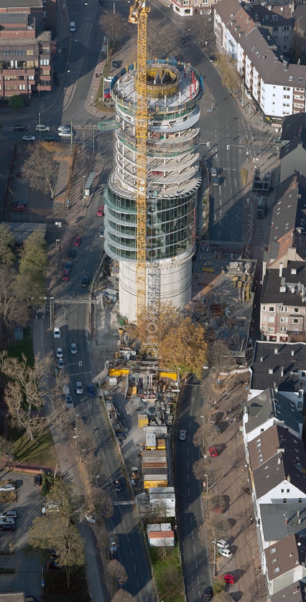 Aerial photograph Bochum - Skyscraper Exenterhouse - Exenterhaus on a former bunker at the University Street in Bochum