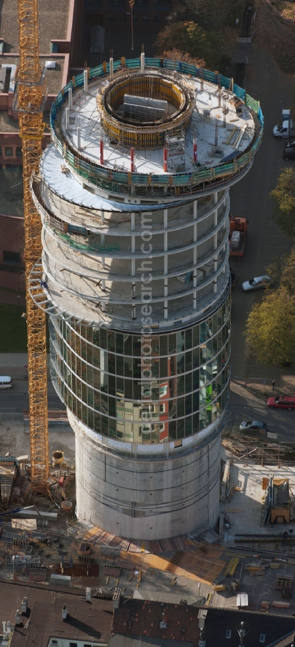 Bochum from the bird's eye view: Skyscraper Exenterhouse - Exenterhaus on a former bunker at the University Street in Bochum