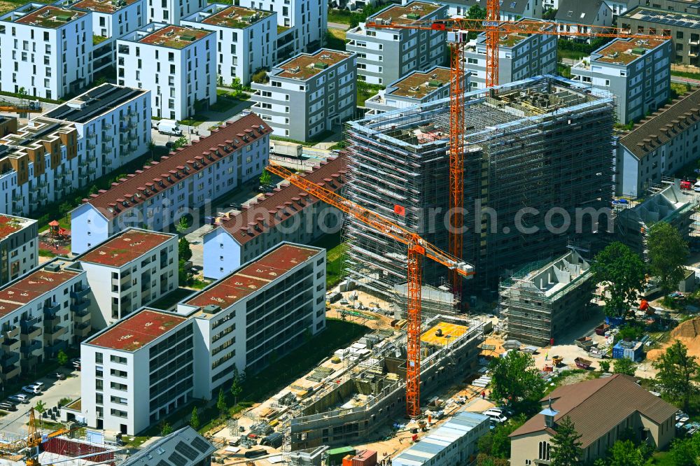 Aerial photograph Mannheim - Construction site for the new construction Orbit of the residential high-rise building Franklin Viertel on street Thomas-Jefferson-Strasse in the district Kaefertal in Mannheim in the state Baden-Wuerttemberg, Germany