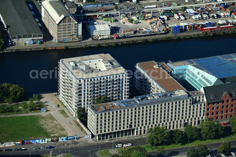 Aerial photograph Berlin - New construction high-rise construction site the hotel complex on Stralauer Platz destrict Friedrichshain in Berlin