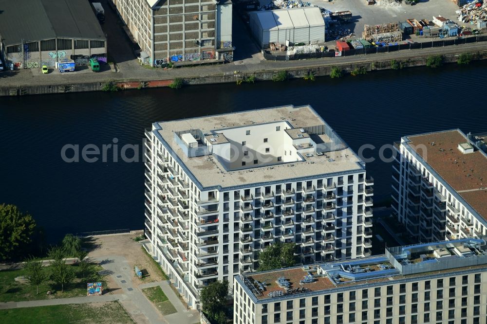 Berlin from above - New construction high-rise construction site the hotel complex on Stralauer Platz destrict Friedrichshain in Berlin