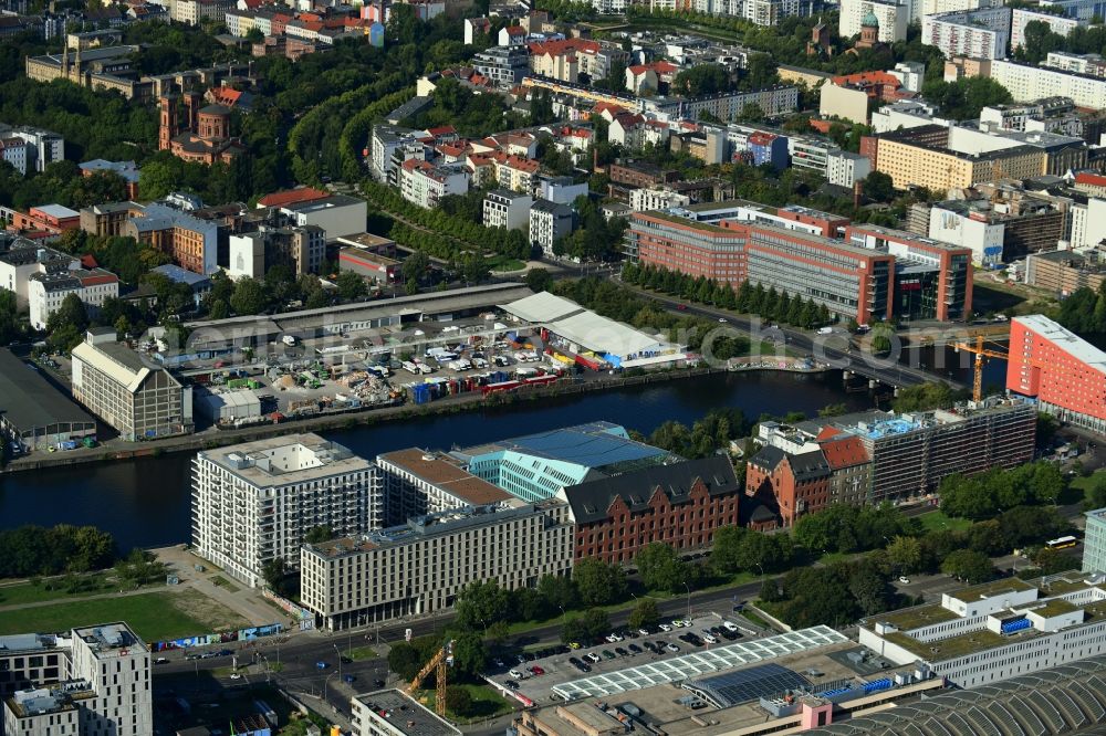 Berlin from above - New construction high-rise construction site the hotel complex on Stralauer Platz destrict Friedrichshain in Berlin