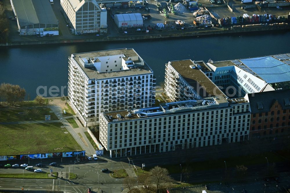 Aerial photograph Berlin - New construction high-rise construction site the hotel complex on Stralauer Platz destrict Friedrichshain in Berlin