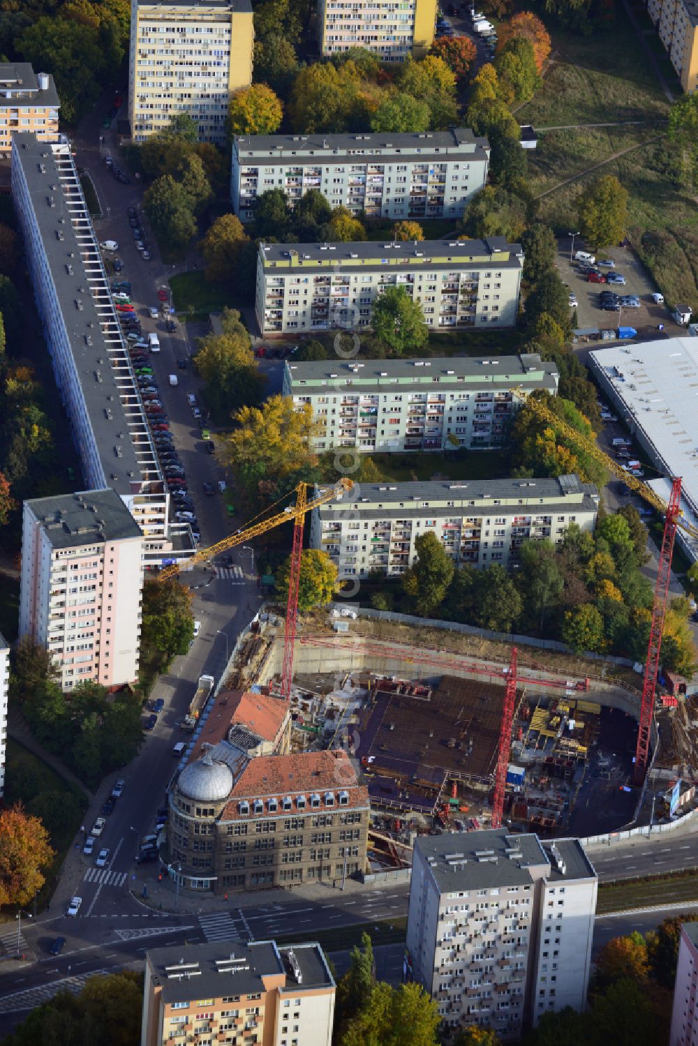 Szczecin - Stettin from above - Construction office buildings and commercial high-rise complex Hanza Tower in Szczecin in West Pomeranian, Poland