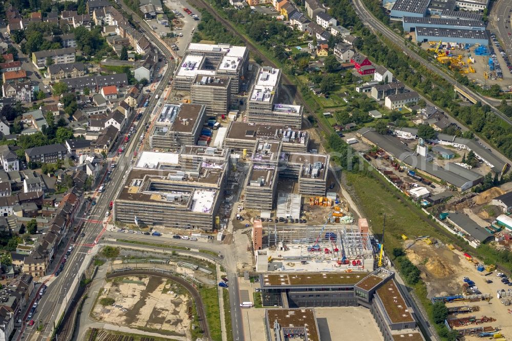 Aerial image Mülheim an der Ruhr - Construction site for the new building of the University of Duisburg in the Ruhr West Street in Mülheim an der Ruhr in North Rhine-Westphalia