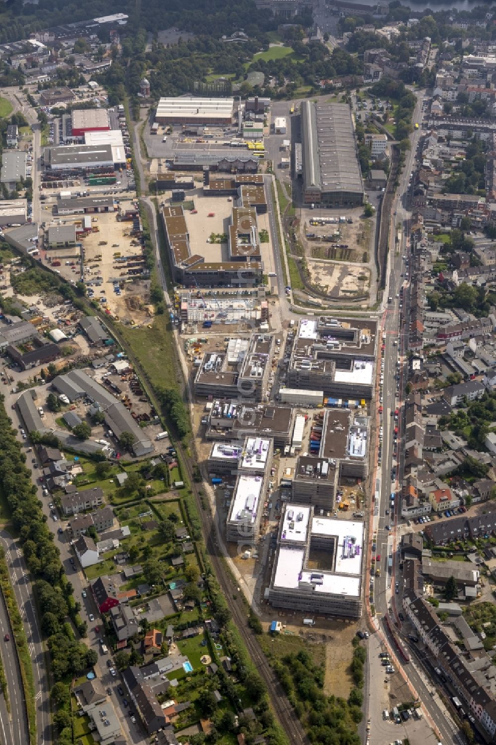 Aerial photograph Mülheim an der Ruhr - Construction site for the new building of the University of Duisburg in the Ruhr West Street in Mülheim an der Ruhr in North Rhine-Westphalia