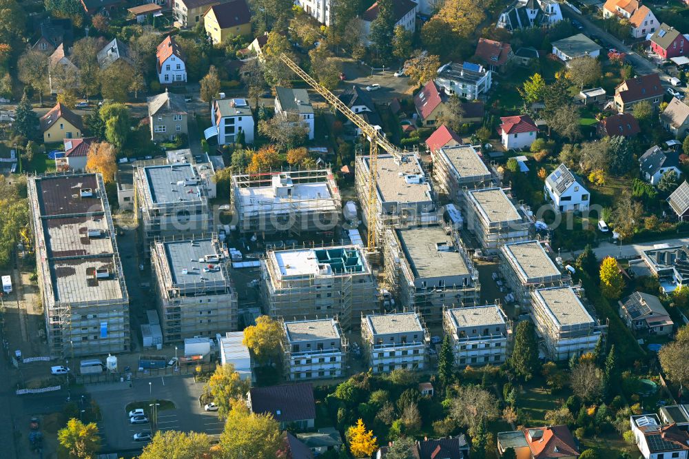 Aerial image Berlin - Construction site to build a new multi-family residential complex on street Muensterberger Weg in the district Kaulsdorf in Berlin, Germany