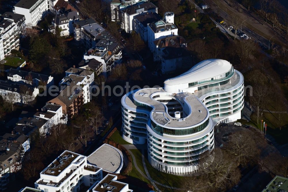 Aerial photograph Hamburg - New construction site the hotel complex Luxushotel The Fontenay an der Aussenalster im Stadtteil Rotherbaum in Hamburg