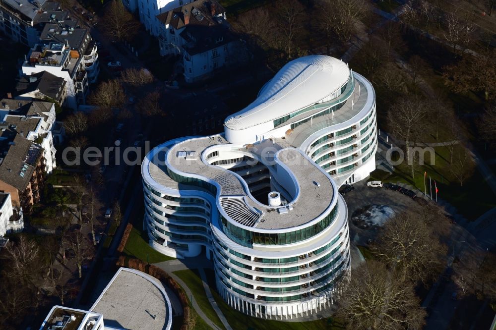 Hamburg from the bird's eye view: New construction site the hotel complex Luxushotel The Fontenay an der Aussenalster im Stadtteil Rotherbaum in Hamburg